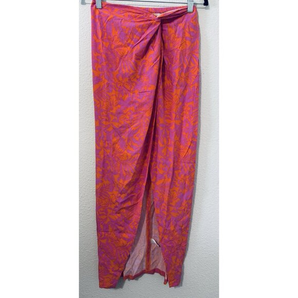 L*Space Mia Twist-Front Cover-Up Skirt, bright botanical pink print- Size XS NWT - Picture 4 of 8
